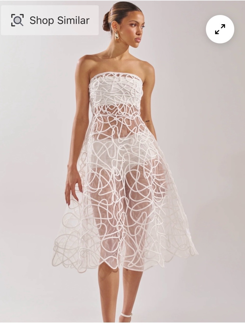 AKIRA White Strapless A-Line Midi Dress with Swirl Overlay - Picture 3 of 4